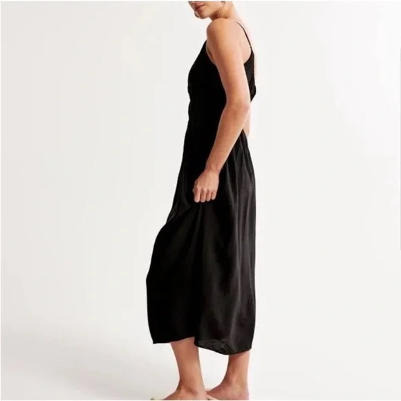 Abercrombie Black One Shoulder Midi Dress Sz L - Picture 3 of 9